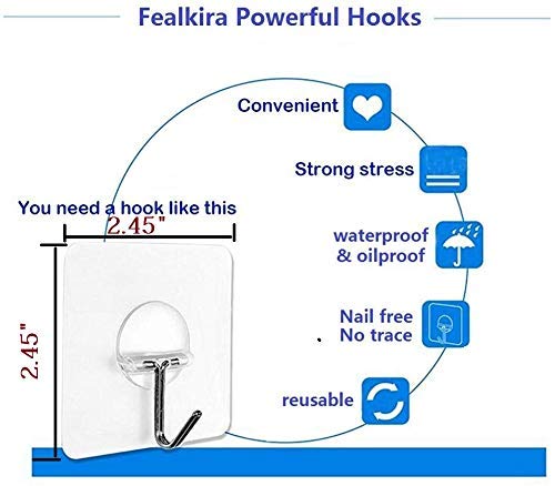 Fealkira 6 Piezas Fuerte Ganchos de Comando Transparente Varita Mágica 6KG(MAX) Ganchos de Pared Adhesivos Gancho de Plástico