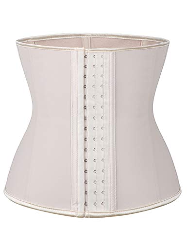 FeelinGirl 9 Aceros Deshuesados Látex Corsé de Entrenamiento Transpirable para Mujer Faja Lumbar Beige Cintura 94-100cm(4XL/Talla 48)