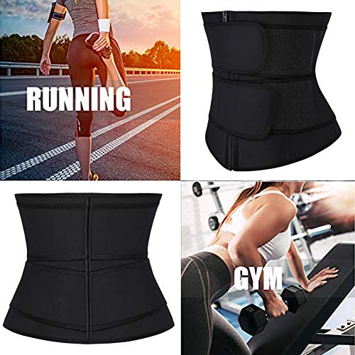 FeelinGirl Mujer Corsé Caucho con Cinturón con Bolsillo Interior Entrenador de Cintura Faja Lumbar Reductora con 7 Huesos Aceros Underbust con Cremallera y Velcro Waist Trainer Negro XXS/Talla 32