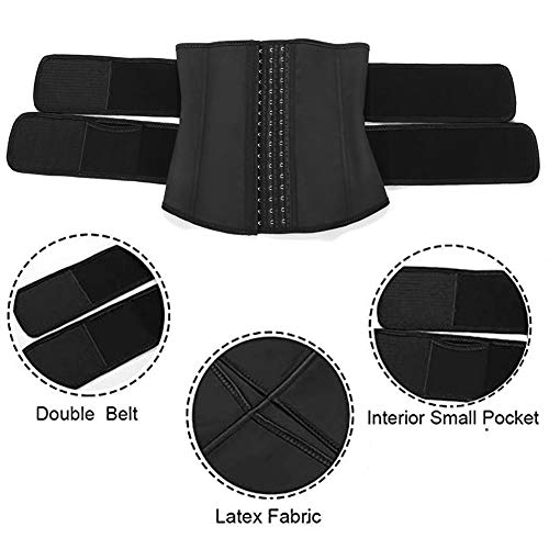 FeelinGirl Mujer Corsé Caucho con Cinturón con Bolsillo Interior Entrenador de Cintura Faja Lumbar Reductora con 7 Huesos Aceros Underbust con Ganchos y Velcro Waist Trainer Negro XXL/Talla 46