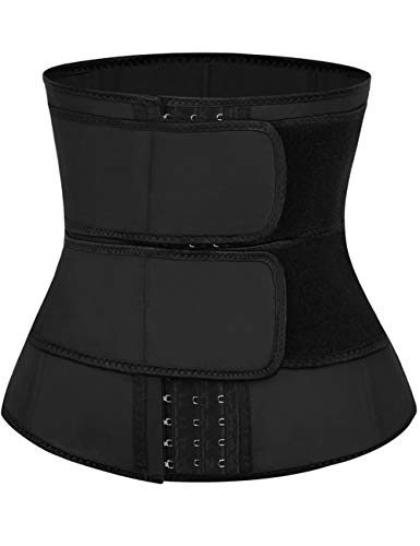 FeelinGirl Mujer Corsé Caucho con Cinturón con Bolsillo Interior Entrenador de Cintura Faja Lumbar Reductora con 7 Huesos Aceros Underbust con Ganchos y Velcro Waist Trainer Negro XXL/Talla 46