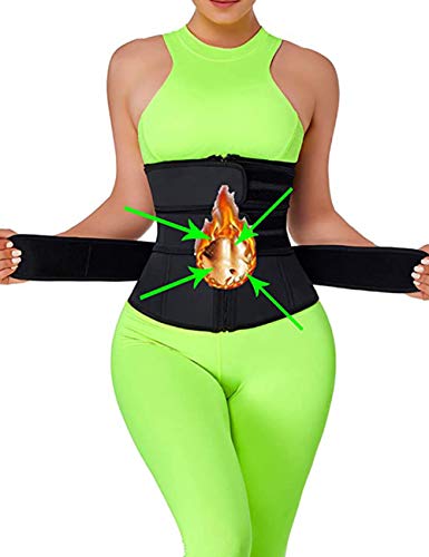 FeelinGirl Mujer Corsé Caucho con Cinturón Triple 7 Huesos Aceros Entrenador de Cintura Faja Lumbar Reductora Underbust con Cremallera y Velcro Waist Trainer Negro XXL/Talla 44