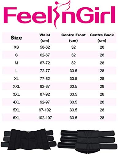 FeelinGirl Mujer Corsé Caucho con Cinturón Triple 7 Huesos Aceros Entrenador de Cintura Faja Lumbar Reductora Underbust con Cremallera y Velcro Waist Trainer Negro XXL/Talla 44