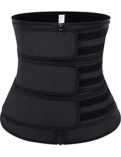 FeelinGirl Mujer Corsé Caucho con Cinturón Triple 7 Huesos Aceros Entrenador de Cintura Faja Lumbar Reductora Underbust con Cremallera y Velcro Waist Trainer Negro XXL/Talla 44