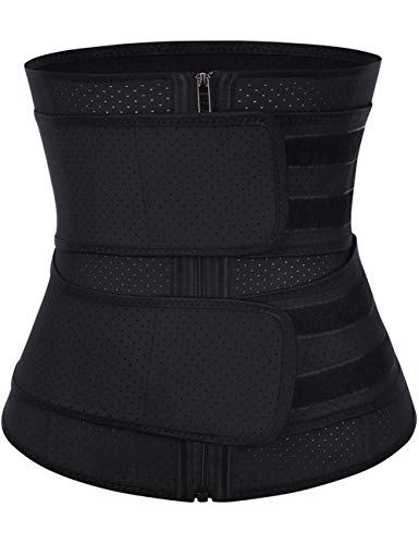 FeelinGirl Mujer Corsé Látex con Cinturones Ajustables Entrenador de Cintura Faja Lumbar Reductora con 7 Huesos Aceros Underbust con Cremallera y Velcro Waist Trainer Negro S/Talla 38