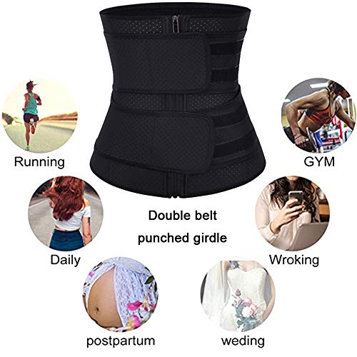 FeelinGirl Mujer Corsé Látex con Cinturones Ajustables Entrenador de Cintura Faja Lumbar Reductora con 7 Huesos Aceros Underbust con Cremallera y Velcro Waist Trainer Negro S/Talla 38