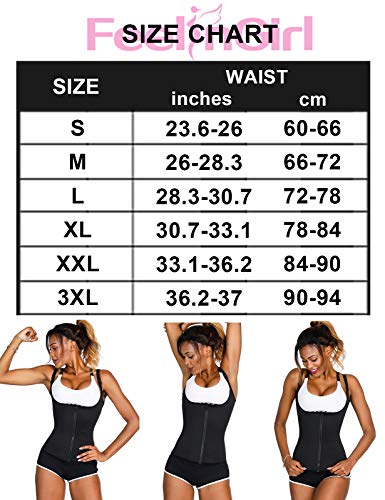 FeelinGirl Mujer Corsé Underbust Entrenador de Cintura Faja Reductora 2 Huesos Plásticos Tirantes Ajustables Waist Trainer Negro M/ES 34-36