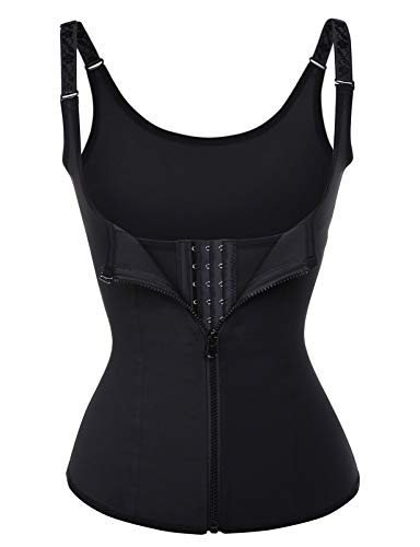 FeelinGirl Mujer Corsé Underbust Entrenador de Cintura Faja Reductora 2 Huesos Plásticos Tirantes Ajustables Waist Trainer Negro M/ES 34-36