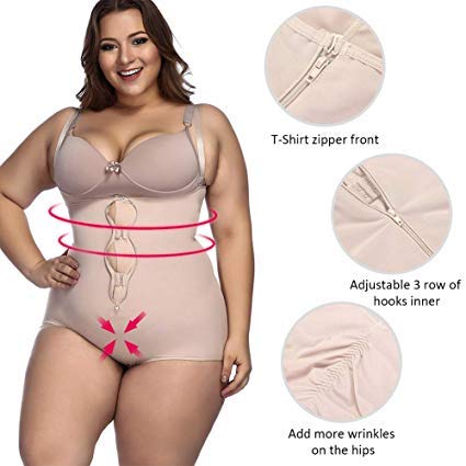 FeelinGirl Mujer Faja Reductora con Cinta Ajustable Corsé Bustier Ajustable Cremallera Shapewear Corset Waist Trainer Beige XL/Talla 42-44