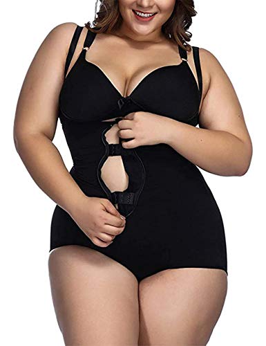 FeelinGirl Mujer Faja Reductora con Cinta Ajustable Corsé Bustier Ajustable Cremallera Shapewear Corset Waist Trainer Negro XL/Talla 42-44