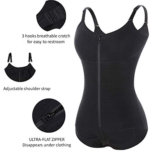 FeelinGirl Mujer Faja Reductora con Tirantes Ajustables Cubre Busto Cremallera Frontal Corset de Cuerpo Completo Braga Moldeadora Shapewear Overbust Body Shaper Gran Tamaño Negro S/Talla 36-38