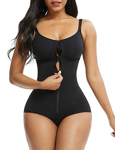 FeelinGirl Mujer Faja Reductora con Tirantes Ajustables Cubre Busto Cremallera Frontal Corset de Cuerpo Completo Braga Moldeadora Shapewear Overbust Body Shaper Gran Tamaño Negro S/Talla 36-38