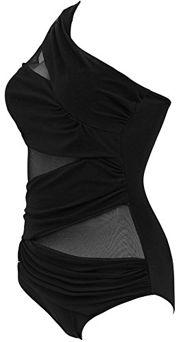 FeelinGirl Mujer Monokini con Uno/Dos Tirantes Traje de Baño de Una Pieza Talla Grande Un Tirante-Negro XXL/Talla 48