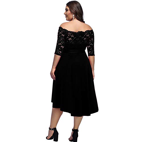 FeelinGirl Mujer Vestido de Noche Encaje Largo Traje Talla Extra Grande Cóctel un Hombro con Cinturilla Negro 4XL/Talla 52-54 FeelinGirl Mujer Vestido de Noche Encaje Largo Traje Talla Extra Grande Cóctel un Hombro con Cinturilla Negro 4XL/Talla 52-54