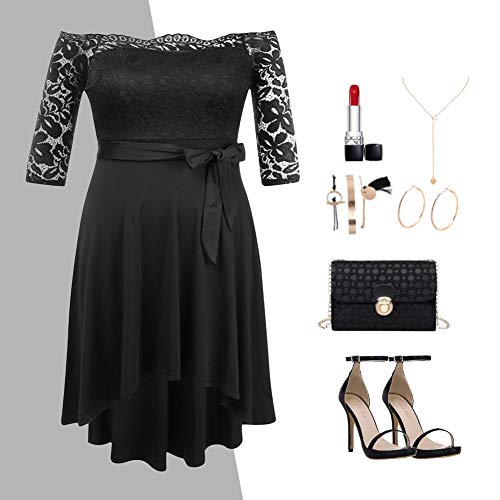 FeelinGirl Mujer Vestido de Noche Encaje Largo Traje Talla Extra Grande Cóctel un Hombro con Cinturilla Negro 4XL/Talla 52-54 FeelinGirl Mujer Vestido de Noche Encaje Largo Traje Talla Extra Grande Cóctel un Hombro con Cinturilla Negro 4XL/Talla 52-54