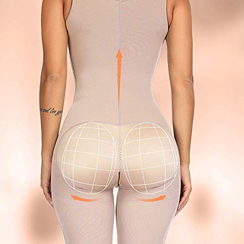 FeelinGirl Mujeres Shapewear de Cuerpo Overbust Faja Adelgazante Arriba de Busto Corset Reductor Lumbar con Ganchos Cremallera Body Shaper Talla Grande Beige Largo XXL/ES 46-48