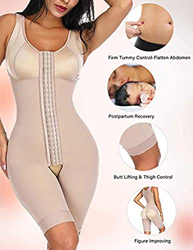 FeelinGirl Mujeres Shapewear de Cuerpo Overbust Faja Adelgazante Arriba de Busto Corset Reductor Lumbar con Ganchos Cremallera Body Shaper Talla Grande Beige Largo XXL/ES 46-48