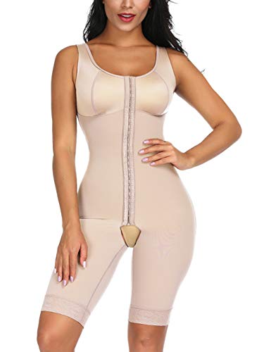 FeelinGirl Mujeres Shapewear de Cuerpo Overbust Faja Adelgazante Arriba de Busto Corset Reductor Lumbar con Ganchos Cremallera Body Shaper Talla Grande Beige Largo XXL/ES 46-48