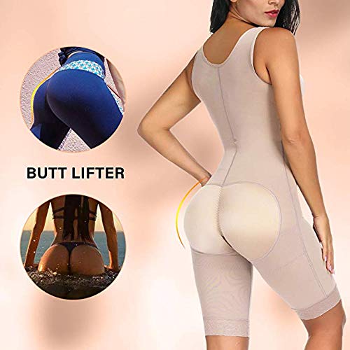 FeelinGirl Mujeres Shapewear de Cuerpo Overbust Faja Adelgazante Arriba de Busto Corset Reductor Lumbar con Ganchos Cremallera Body Shaper Talla Grande Beige Largo XXL/ES 46-48