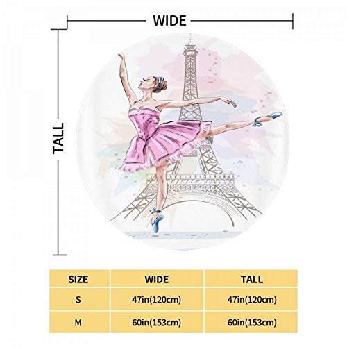 Fehuew Ballet Girl Dance in Eiffel Tower Manta Redonda 60x60 Pulgadas Sala de Estar/Dormitorio/Sofá Sofá Cama Suave y cálida Manta Grande para niños Adultos