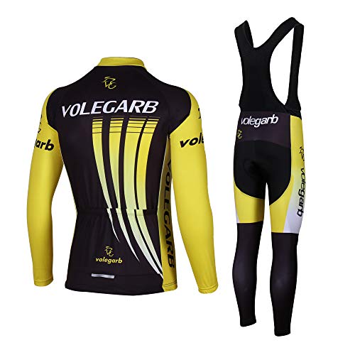 Feilaxleer Ropa Ciclismo Otoño/Invierno/Primavera para Hombre y Mujer - Ciclismo Maillot MTB de Manga Larga y Culotte Pantalones Acolchado 3D (Amarillo,XL)