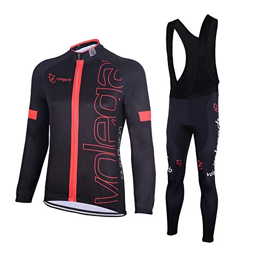 Feilaxleer Ropa Ciclismo Térmico Invierno para Hombre y Mujer - Ciclismo Maillot MTB de Manga Larga de Lana y Culotte Pantalones Acolchado 3D (Negro,XL)