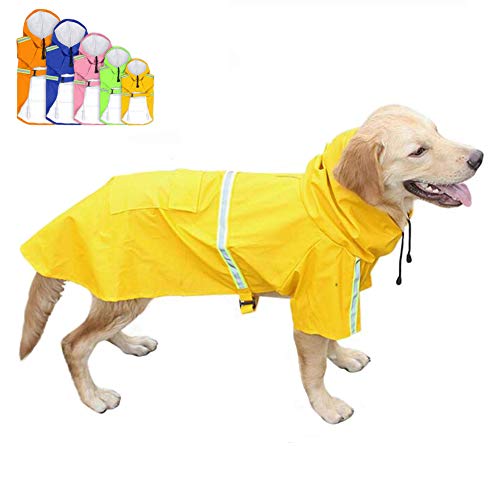 FEimaX Impermeable para Perros Abrigo Impermeables con Capucha, Chubasquero Reflectante y Ajustable, Poncho de Lluvia Impermeable para Perros Pequeños medianos y Grandes