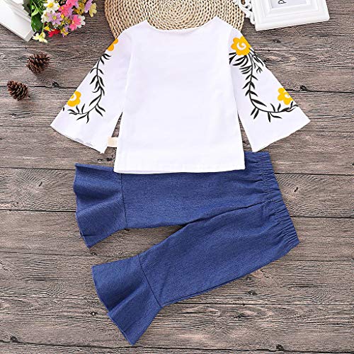 feiXIANG Ropa de bebé Ropa de niñas Conjunto Ropa Caliente niña de Manga Larga Floral Camisa de Moda + Pantalones de Campana Traje Fiesta de Ceremonia Informal Ropa