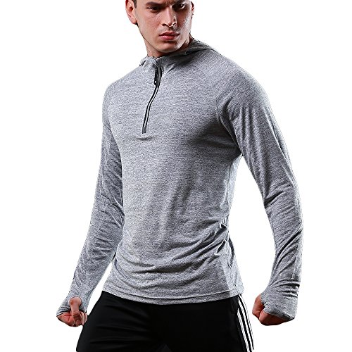 FELiCON Sudadera con Capucha y Cremallera de Manga Larga para Hombres Camiseta Sudadera con Capucha y Secado rápido Camiseta de Running con Top Deportivo Camiseta con Capucha de Hombre