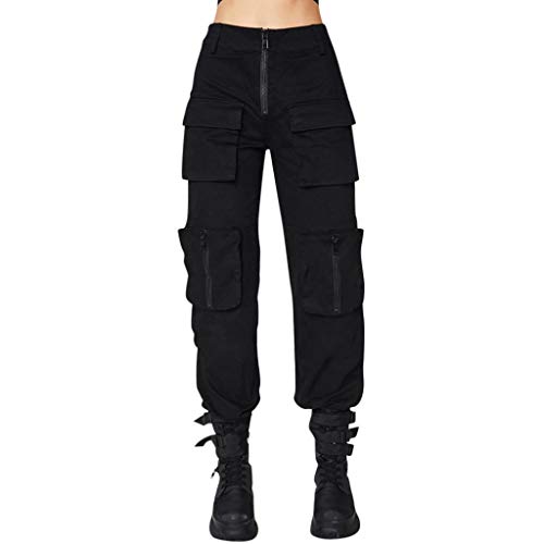 FELZ Estilo Callejero Mujer Pantalones Negros con Bolsillos Pantalones Casuales Diarios Pantalones Elastico Cintura Altura Polainas para Running Pilates Fitness Leggings Deporte Mujer Cintura Alta