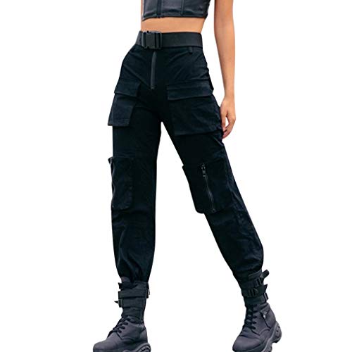 FELZ Estilo Callejero Mujer Pantalones Negros con Bolsillos Pantalones Casuales Diarios Pantalones Elastico Cintura Altura Polainas para Running Pilates Fitness Leggings Deporte Mujer Cintura Alta