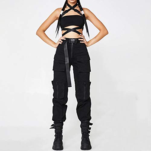 FELZ Estilo Callejero Mujer Pantalones Negros con Bolsillos Pantalones Casuales Diarios Pantalones Elastico Cintura Altura Polainas para Running Pilates Fitness Leggings Deporte Mujer Cintura Alta