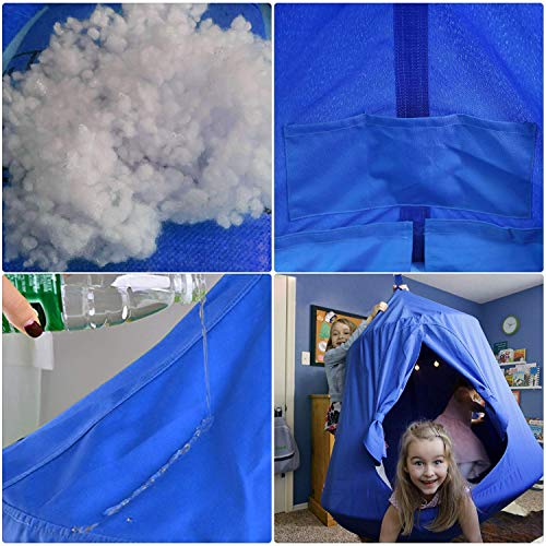 Femor Columpio Tienda Colgante Impermeable, Hamaca Silla para Niños con Luces LED y Cojín de Aire, Carga Máxima de 100kg, 10*120 cm (Azúl)