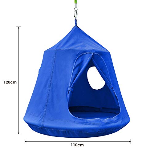 Femor Columpio Tienda Colgante Impermeable, Hamaca Silla para Niños con Luces LED y Cojín de Aire, Carga Máxima de 100kg, 10*120 cm (Azúl)