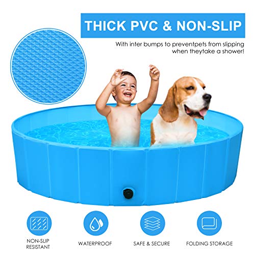 Femor Piscina Perros y Gatos Bañera Plegable, Piscina para Niños,PVC Antideslizante y Resistente al Desgaste, Adecuado para Interior Exterior al Aire Libre, Color Azul (160 x 160 x 30cm)