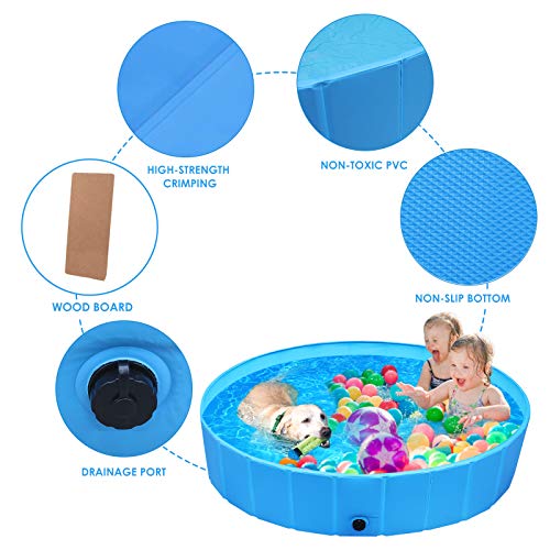 Femor Piscina Perros y Gatos Bañera Plegable, Piscina para Niños,PVC Antideslizante y Resistente al Desgaste, Adecuado para Interior Exterior al Aire Libre, Color Azul (160 x 160 x 30cm)