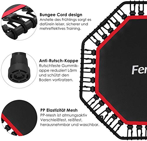 Femor Trampolín Fitness Plegable, Ø127 cm, con Mango Ajustable en Altura de 5 Vías, incluida la Cubierta del Borde, con Cuerdas de Goma Peso Máximo 150 kg Femor Trampolín Fitness Plegable, Ø127 cm, con Mango Ajustable en Altura de 5 Vías, incluida la Cubierta del Borde, con Cuerdas de Goma Peso Máximo 150 kg