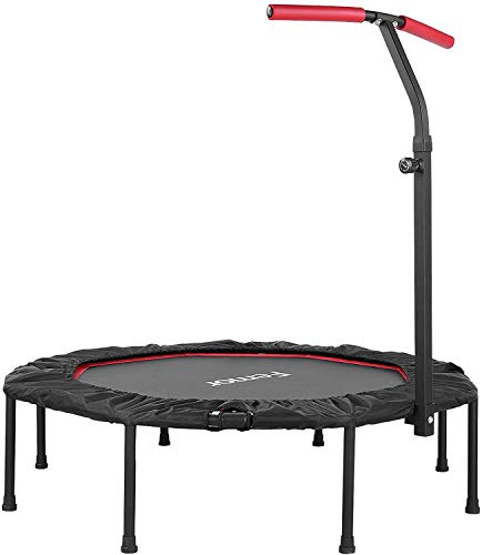 Femor Trampolín Fitness Plegable, Ø127 cm, con Mango Ajustable en Altura de 5 Vías, incluida la Cubierta del Borde, con Cuerdas de Goma Peso Máximo 150 kg