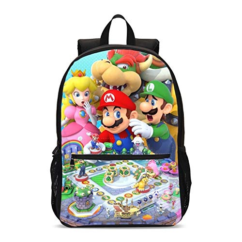 FENGHU Mochila de Dibujos Mario 4pcs 3D Super Mario Bros Anime School Bag Set Niños Mujeres Hombres con lonchera Estuche para lápices Mocila Infantil Escolar