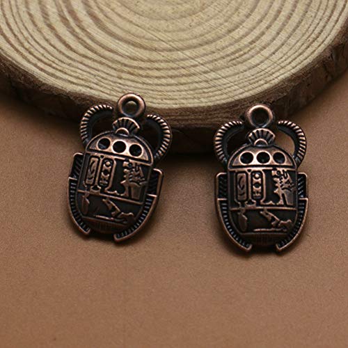 FENICAL 20pcs encantos del colgante del escarabajo egipcio de la vendimia DIY joyería que hace los accesorios para la pulsera del collar (rojo de cobre)
