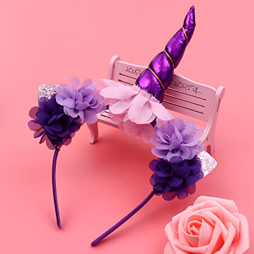 FENICAL Disfraz de Unicornio para Niñas Diadema Unicornio Floral con Oreja y Falda Tutú de Arco Iris Disfraz para Fiesta Púrpura Tamaño S FENICAL Disfraz de Unicornio para Niñas Diadema Unicornio Floral con Oreja y Falda Tutú de Arco Iris Disfraz para Fiesta Púrpura Tamaño S