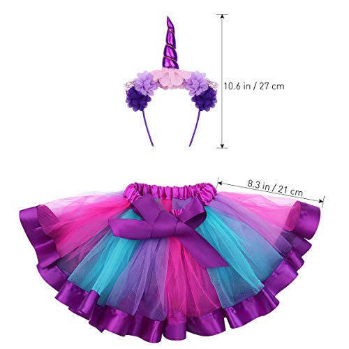 FENICAL Disfraz de Unicornio para Niñas Diadema Unicornio Floral con Oreja y Falda Tutú de Arco Iris Disfraz para Fiesta Púrpura Tamaño S FENICAL Disfraz de Unicornio para Niñas Diadema Unicornio Floral con Oreja y Falda Tutú de Arco Iris Disfraz para Fiesta Púrpura Tamaño S