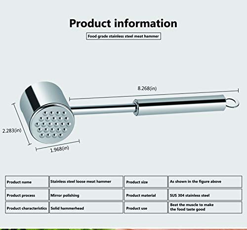 Feoguane Martillo ablandador de Carne - Herramienta para mazo de Carne - Robusto mazo de Carne de Acero Inoxidable para Ternera y Pollo - Ablandador de Carne Apto para lavavajillas