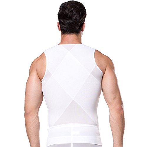 FEOYA - Camiseta Reductora con Cremallera sin Manga para Hombre Chaleco Transpirable de Malla para Fitnees Gym - Blanco - S