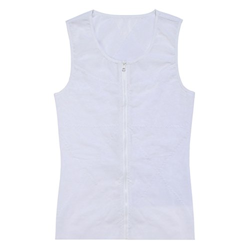 FEOYA - Camiseta Reductora con Cremallera sin Manga para Hombre Chaleco Transpirable de Malla para Fitnees Gym - Blanco - S