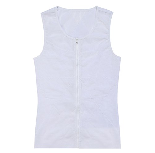 FEOYA - Camiseta Reductora con Cremallera sin Manga para Hombre Chaleco Transpirable de Malla para Fitnees Gym - Blanco - S FEOYA - Camiseta Reductora con Cremallera sin Manga para Hombre Chaleco Transpirable de Malla para Fitnees Gym - Blanco - S