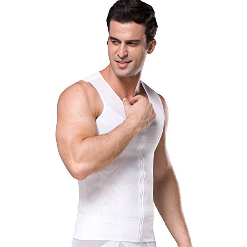 FEOYA - Camiseta Reductora con Cremallera sin Manga para Hombre Chaleco Transpirable de Malla para Fitnees Gym - Blanco - S