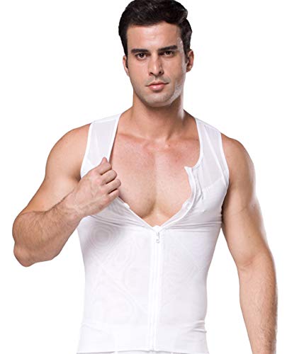 FEOYA - Camiseta Reductora con Cremallera sin Manga para Hombre Chaleco Transpirable de Malla para Fitnees Gym - Blanco - S