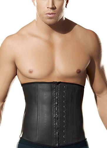 FEOYA - Faja Cindura de Látex Adelgazante Abdominal Formación para Cincher Corsé Entrenamiento Elástico Ajustable de Ganchos para Hombre - Negro - 42(Cintura:84-88cm)