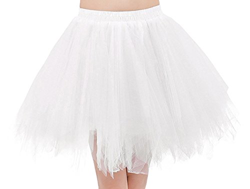 FEOYA Falda Tutu de Ballet para Mujer Skirt Corta Elegante con Capas Cintura Elástica Disfraz Fiesta Blanco 38CM